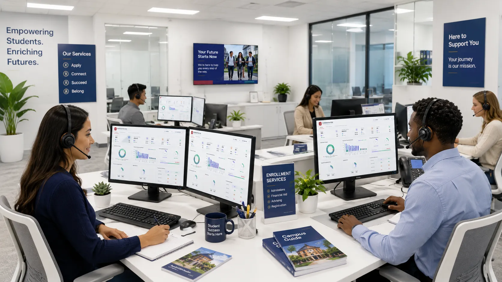 AI admissions enrollment office with Verbix call analytics dashboard.