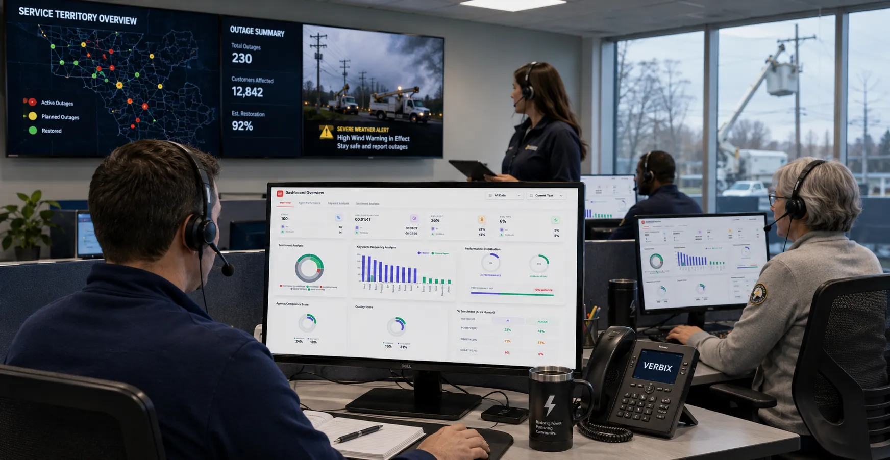 Utility operations team tracking outage response analytics