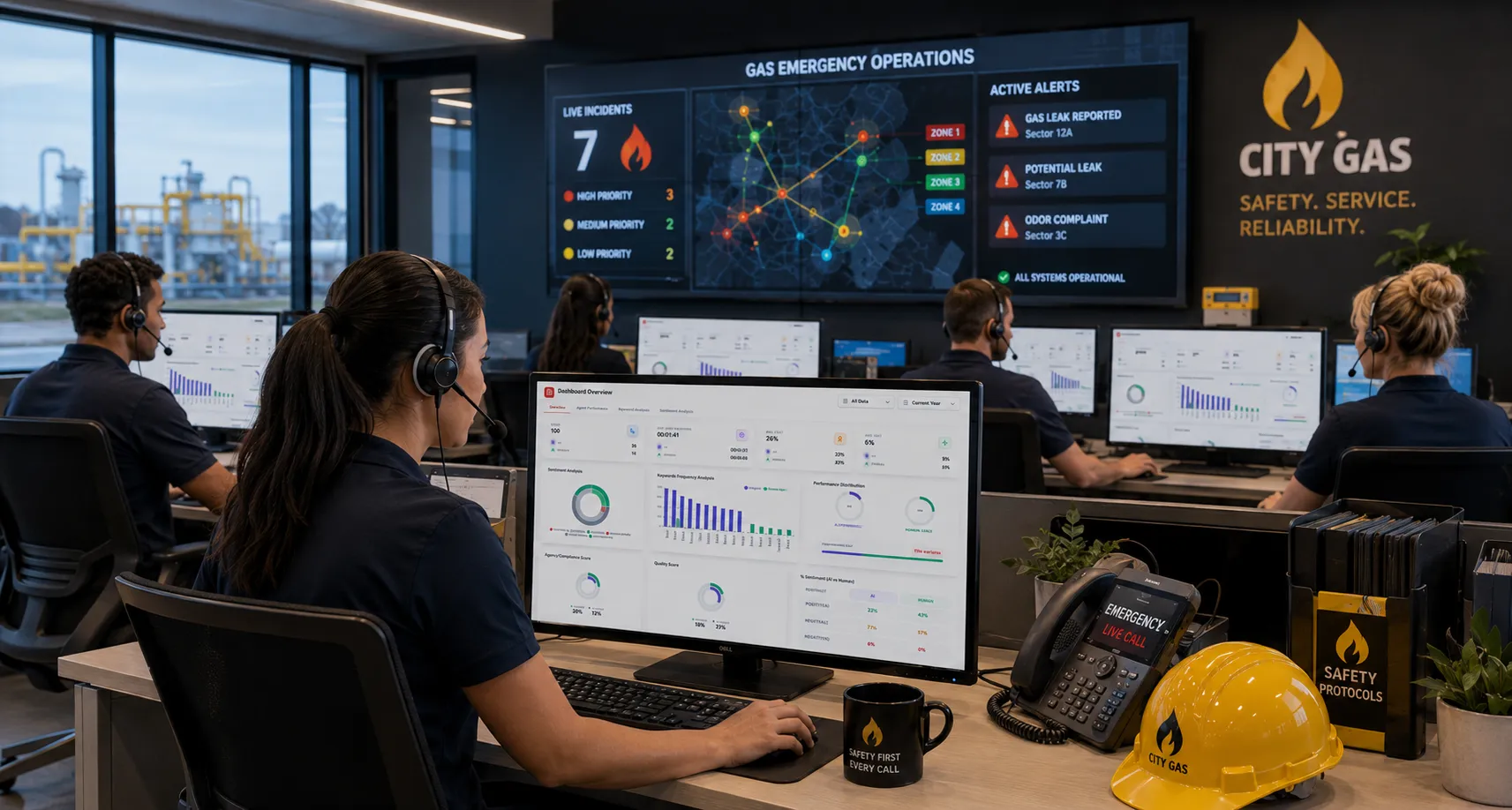 Gas utility team monitoring emergency response analytics