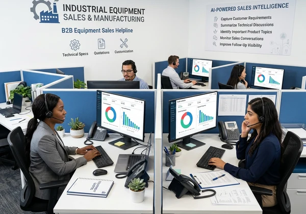 Industrial equipment manufacturing sales team using Verbix AI conversation analytics dashboard during client calls