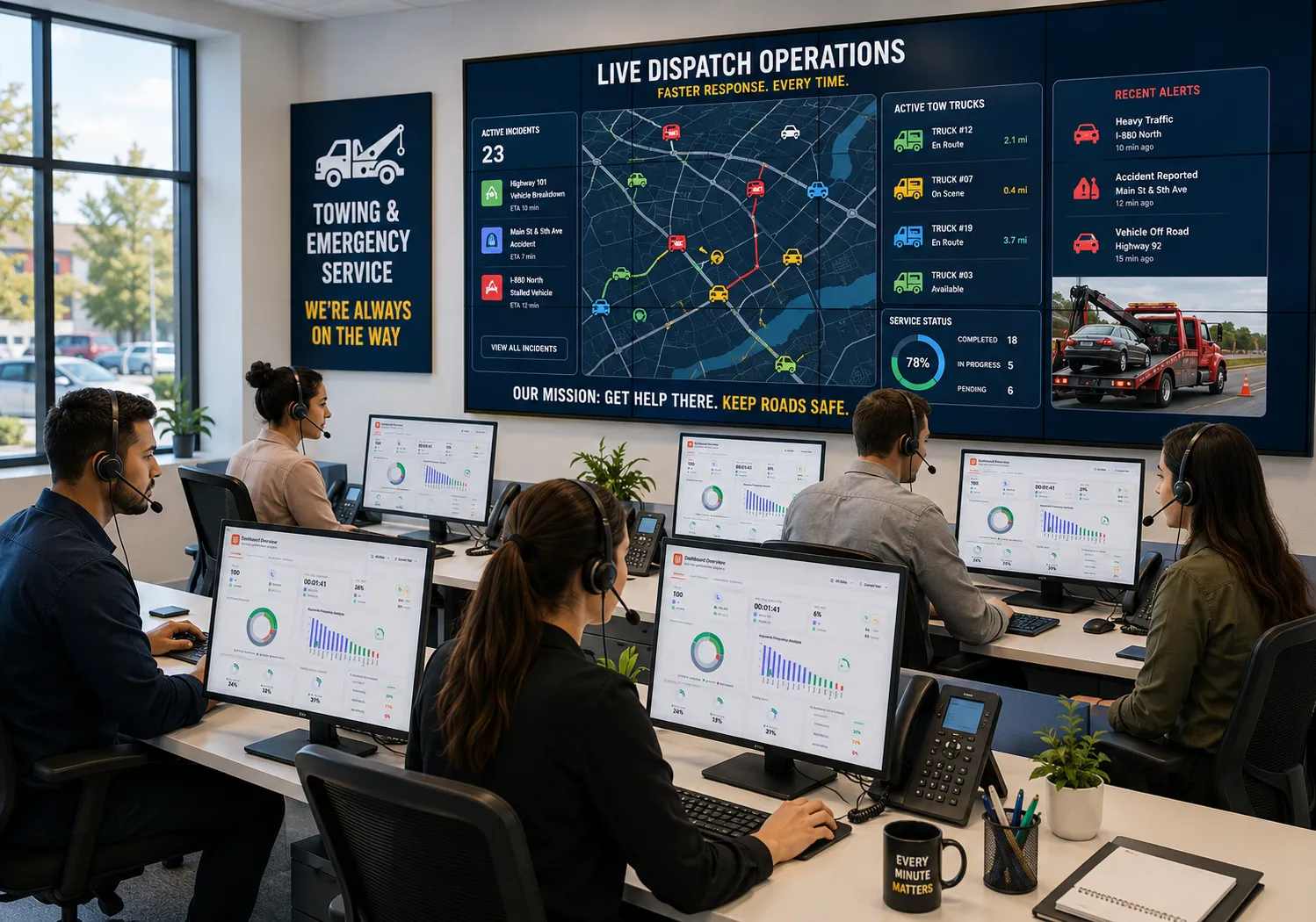 AI call analytics dashboard for towing and emergency dispatch operations