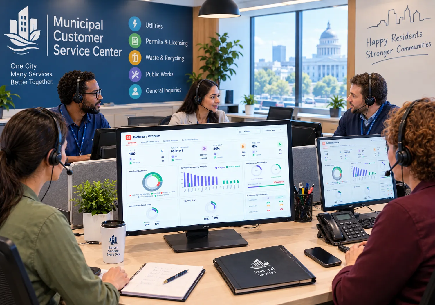 AI call analytics for municipal customer service center operations